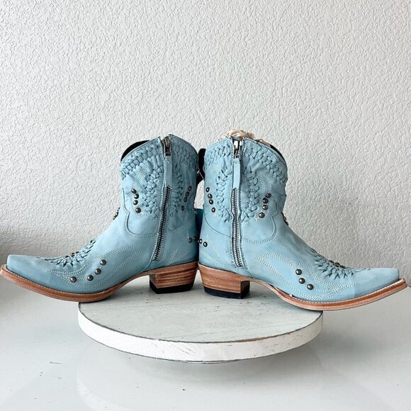 Lane COSSETTE Womens Cowboy Booties 6.5 Western Cowgirl Blue Leather Short Boots - Picture 7 of 14